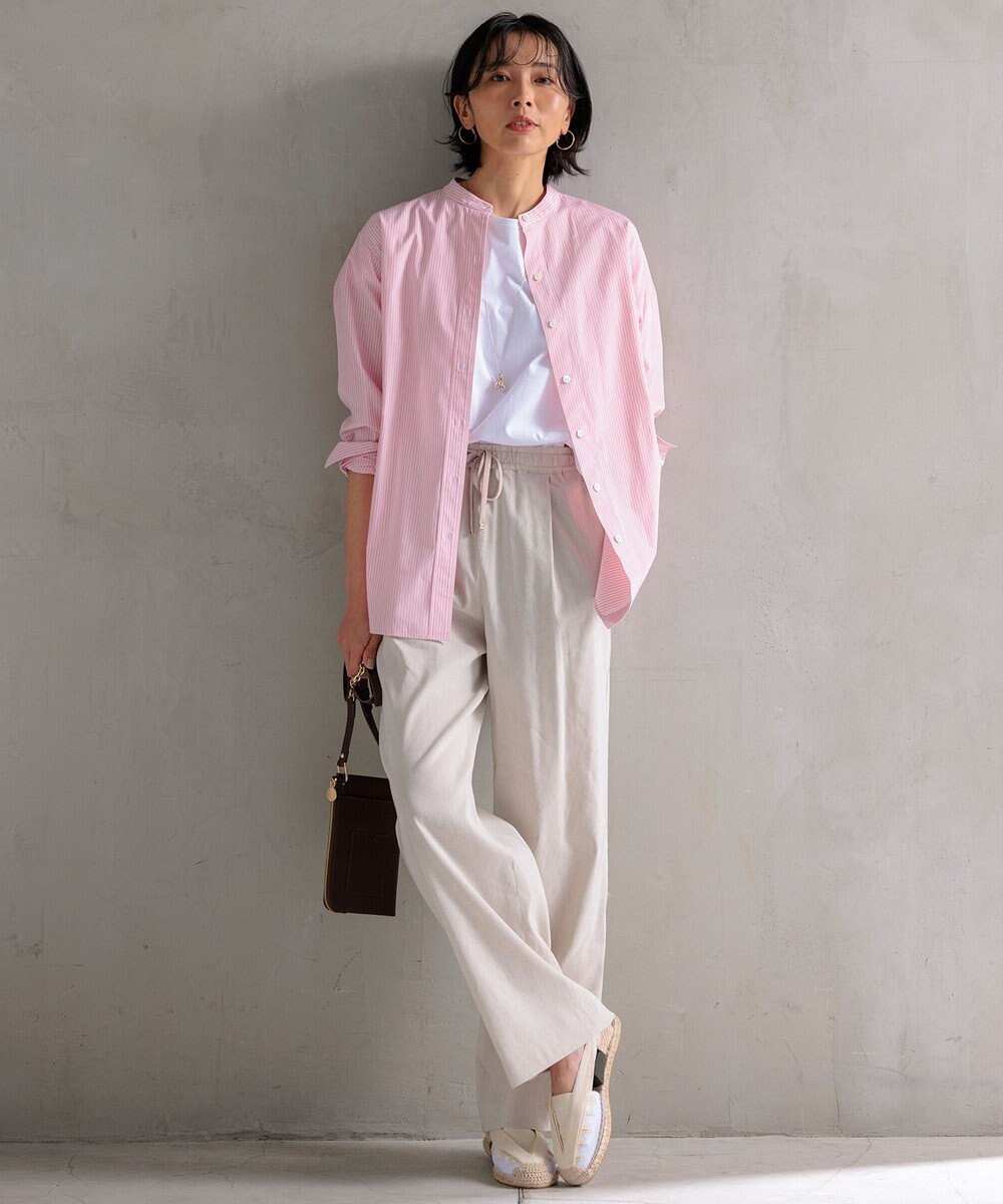 23区 【洗える】リネンレーヨンストレッチ ドロスト パンツ 