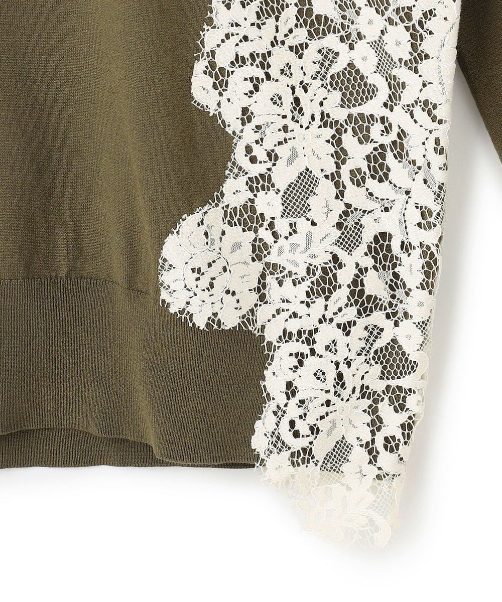 BEIGE， WILLOW / アシンメトリーレースクルーネックニット 