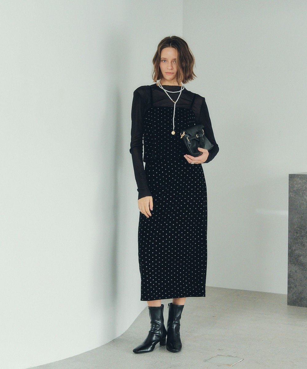 YECCA VECCA グリッタードットベロアナロースカート 