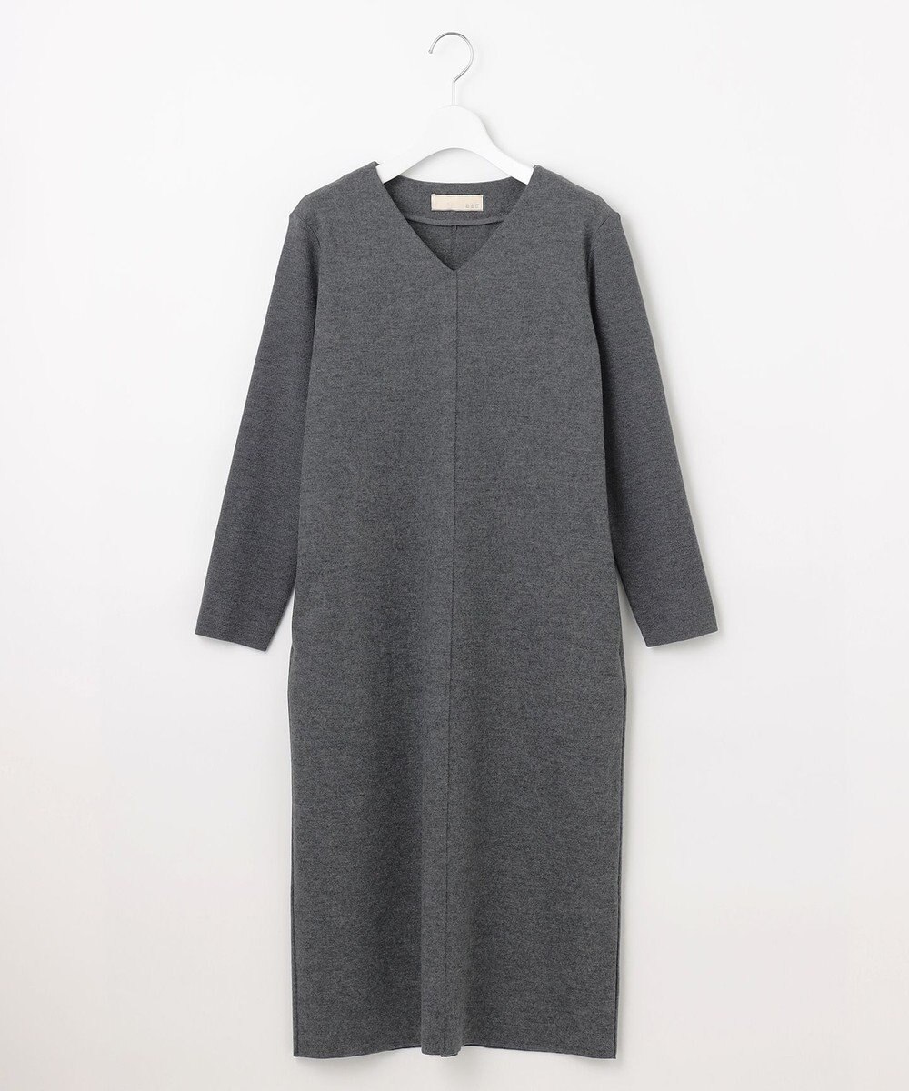 自由区 L ウールニットコンビジャージーVネック ワンピース 