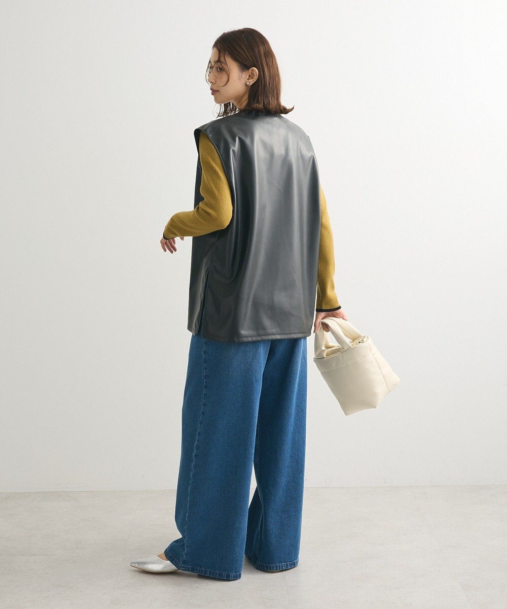 Green Parks フェイクレザーＶネックベスト 