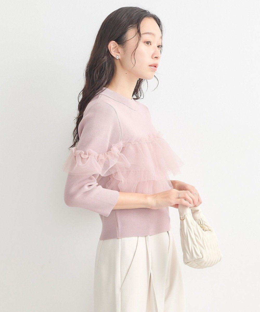 earth music&ecology 胸元チュールドッキングニットプルオーバー 