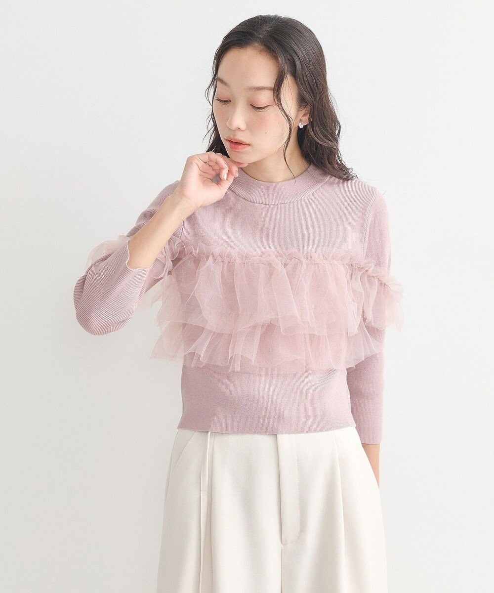 earth music&ecology 胸元チュールドッキングニットプルオーバー 