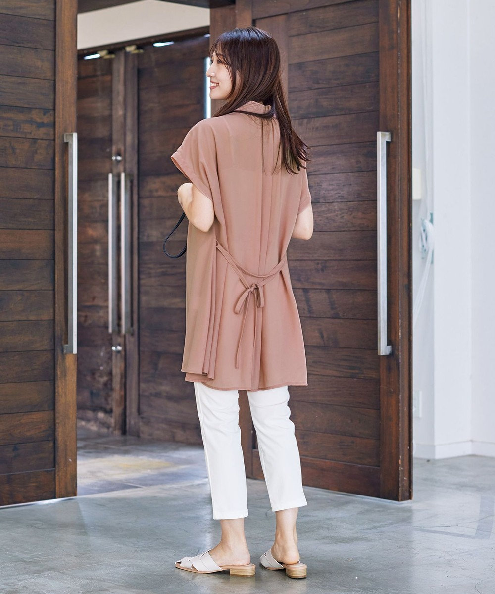 Tiaclasse L 【洗える】フレンチスリーブシャツチュニックブラウス 