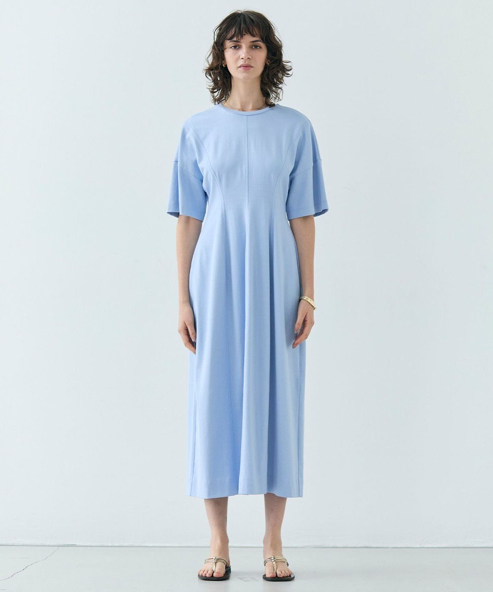 BEIGE， 【洗える】GLANTHUS / コットンカーブラインロングフレアワンピース 