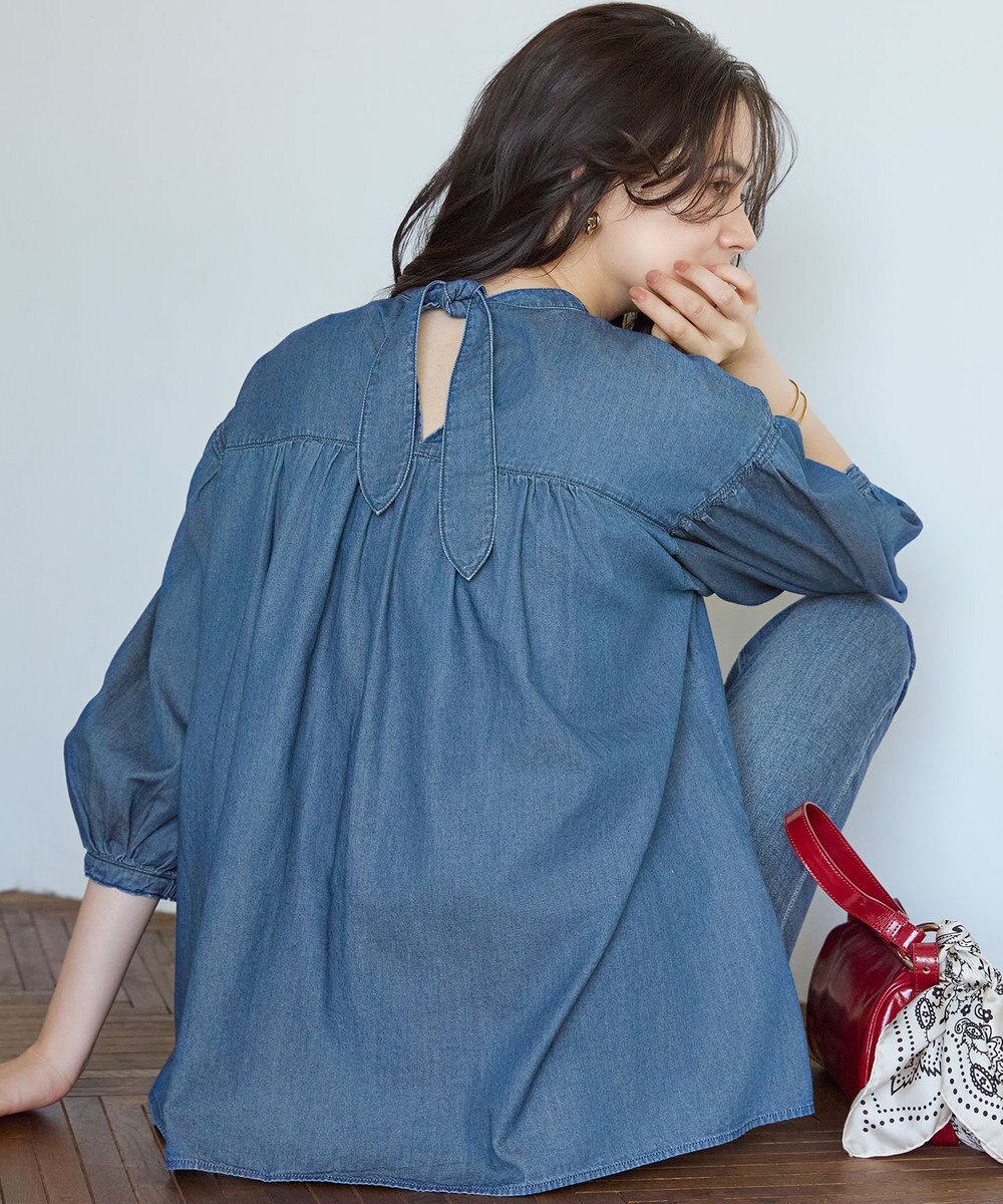 23区 【SLOW/一部店舗限定】ライトオンス デニム バックリボン ブラウス 
