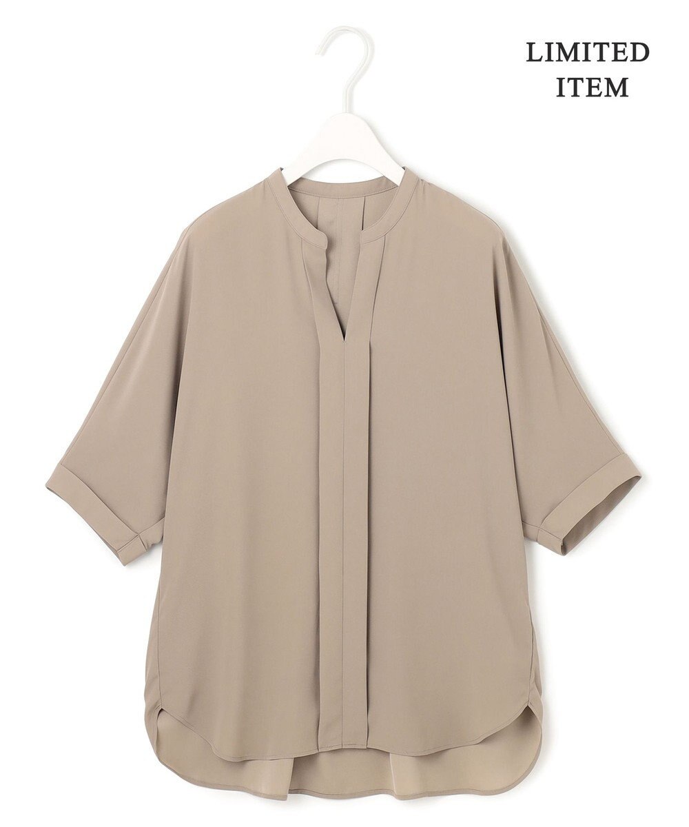 ICB 【人気のため新色追加・WEB限定・接触冷感・UVケア・速乾・洗える】BackSatinAmunzen 5分袖キーネックブラウス 