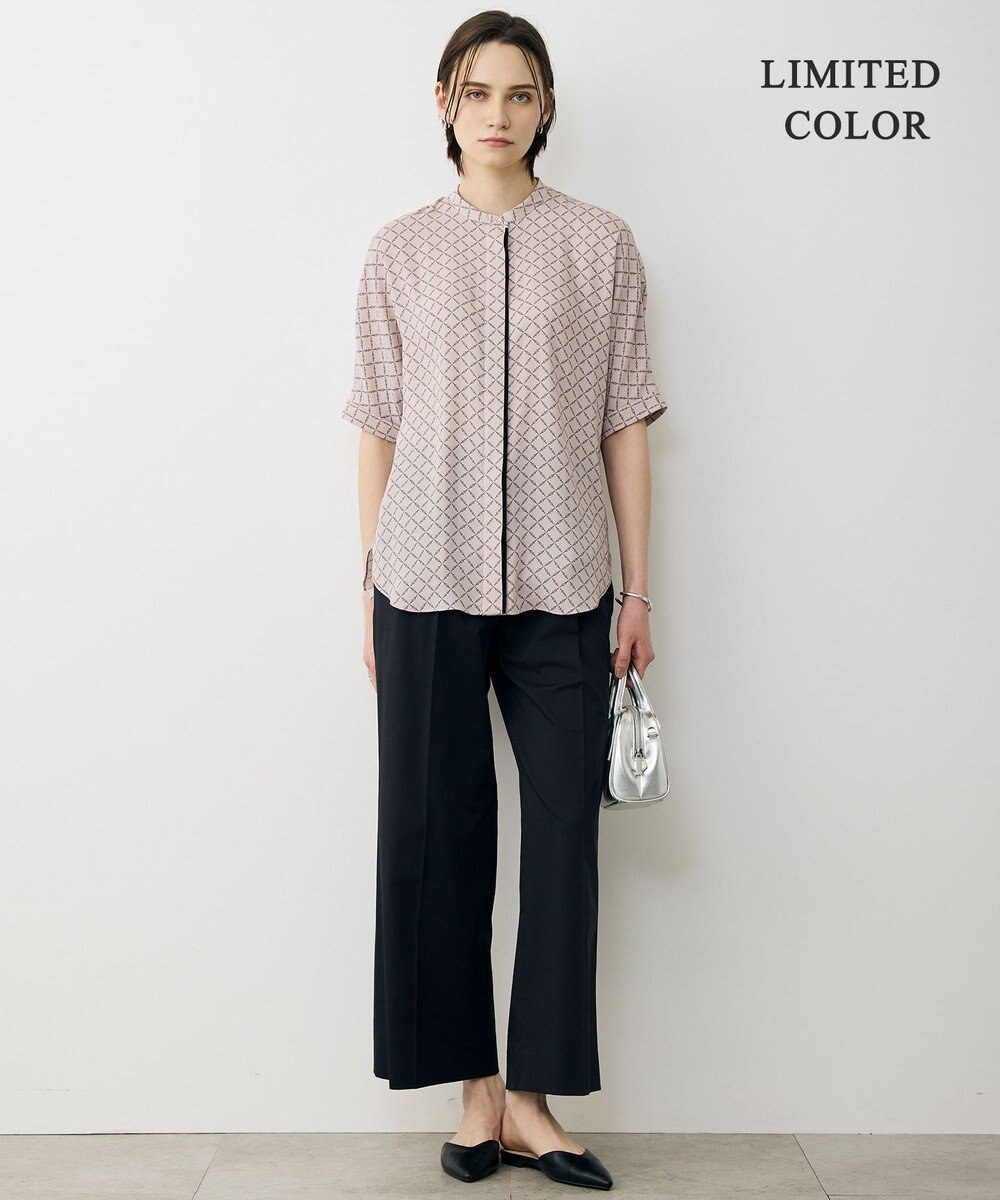 ICB L 【先行予約・WEB限定カラーあり】BackSatinAmunzen 5分袖バンドカラーブラウス 