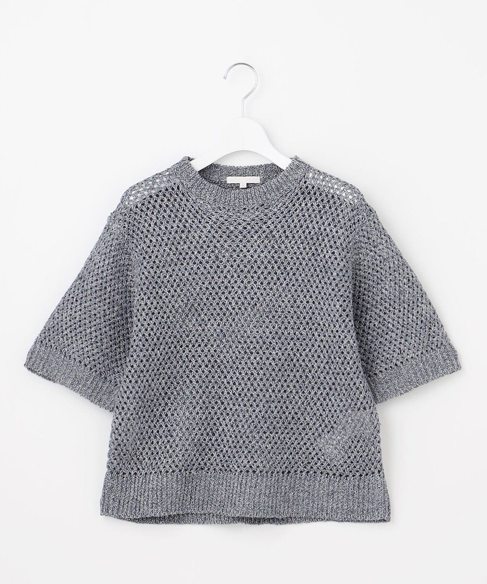 自由区 【洗える】カラーミックスメッシュリネン ニット 