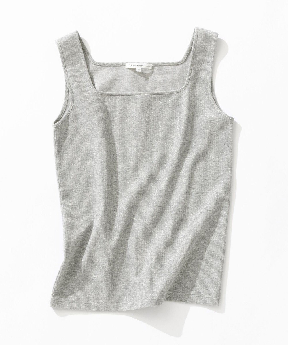 23区 S シャイニーリブ スクエアネック タンクトップ 