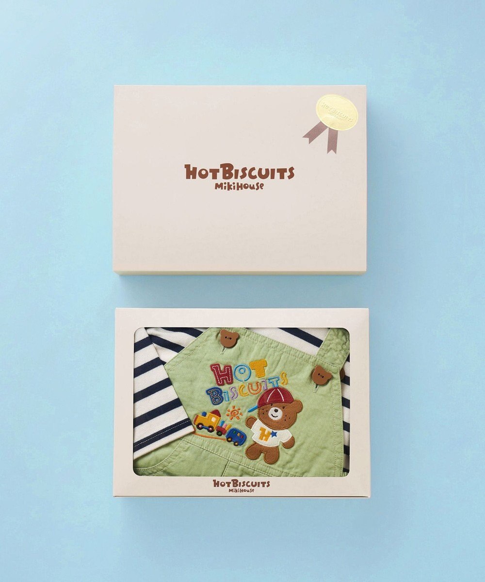 MIKI HOUSE HOT BISCUITS オーバーオール＆ボーダー長袖Tシャツギフトセット【BOX付き】 