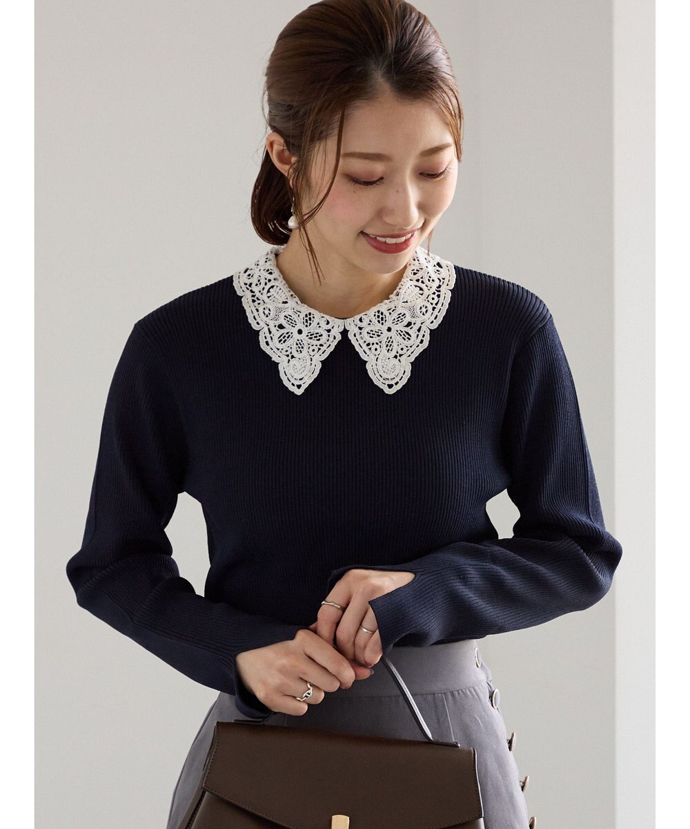 Te chichi ケミカルレースカラーリブニット 