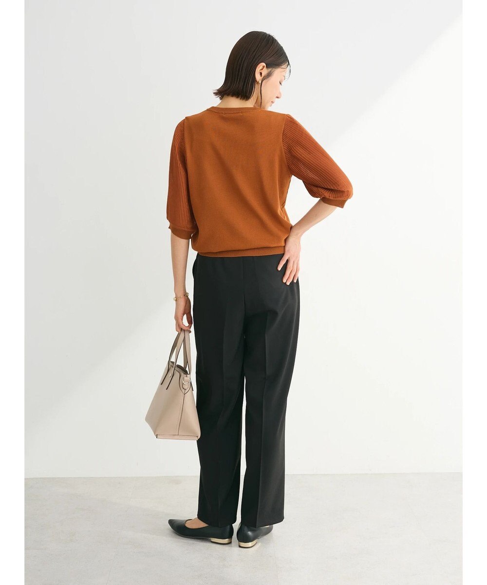 Green Parks 袖プリーツドッキング５分袖ニットプルオーバー 