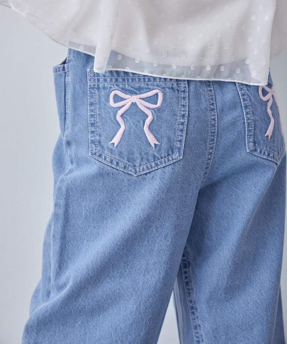 ANY KIDS 【一部店舗/WEB先行販売アイテム】【洗濯機可能】刺繍 ワイドデニムパンツ 