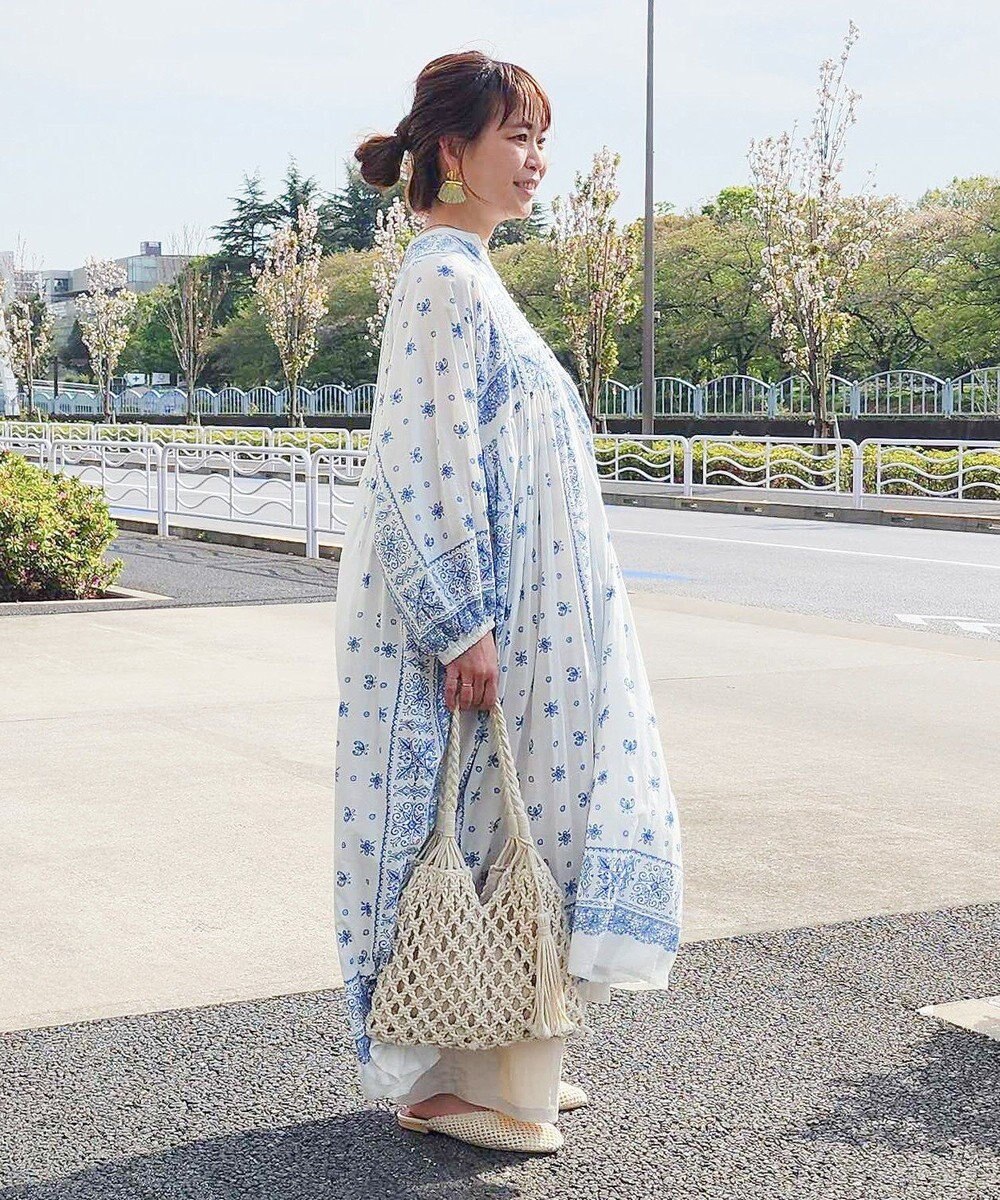 CRAFT STANDARD BOUTIQUE インド綿パネル柄ウエスト切り替えボリュームワンピース 