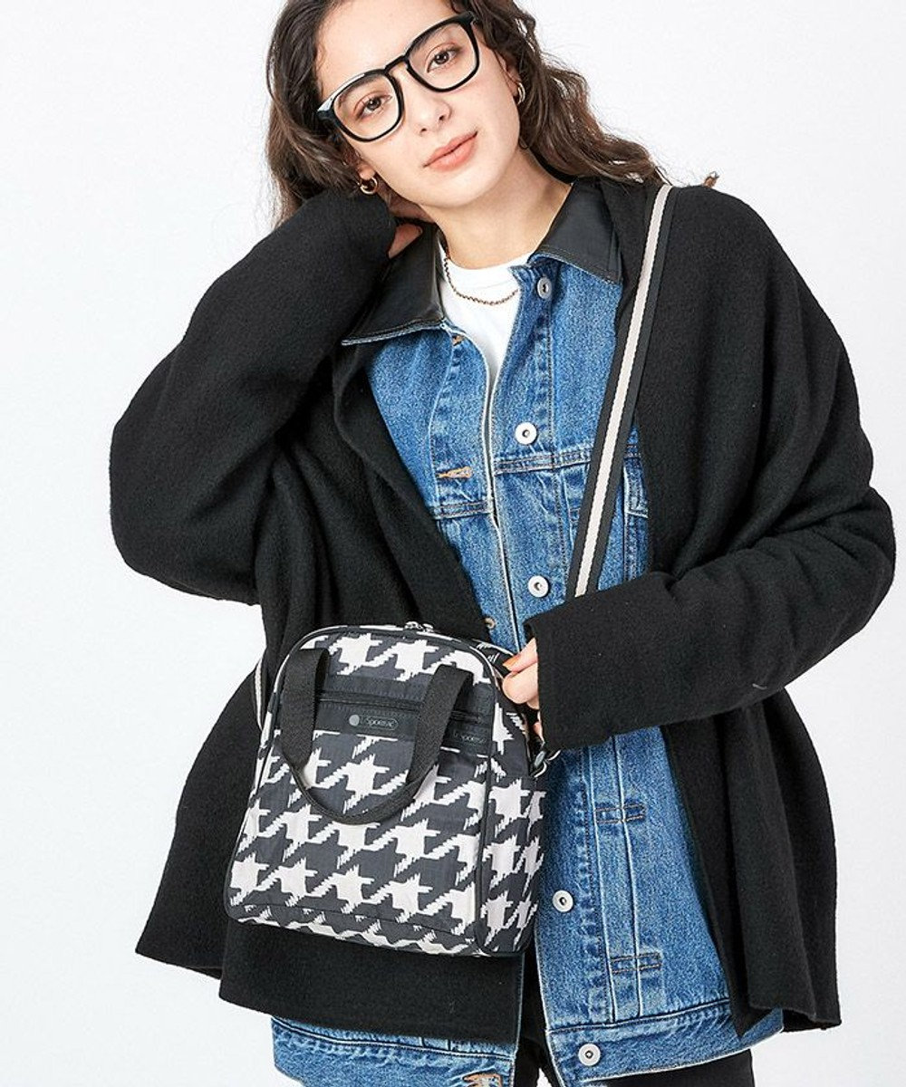 LeSportsac N/S MINI SATCHEL/ブラック/ベージュハウンズトゥース ブラック/ベージュハウンズトゥース