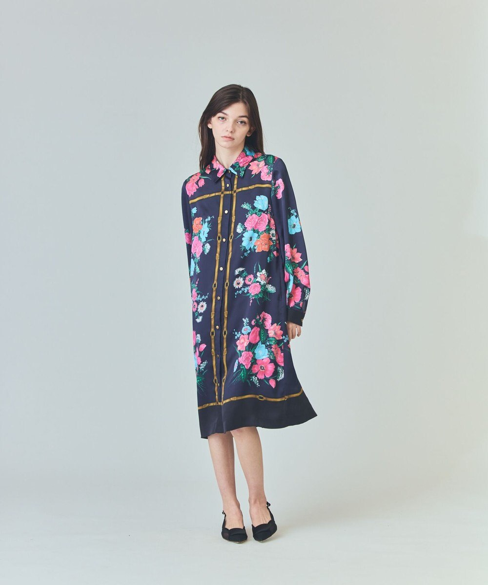 GRACE CONTINENTAL ボタニカルスカーフプリントワンピース 