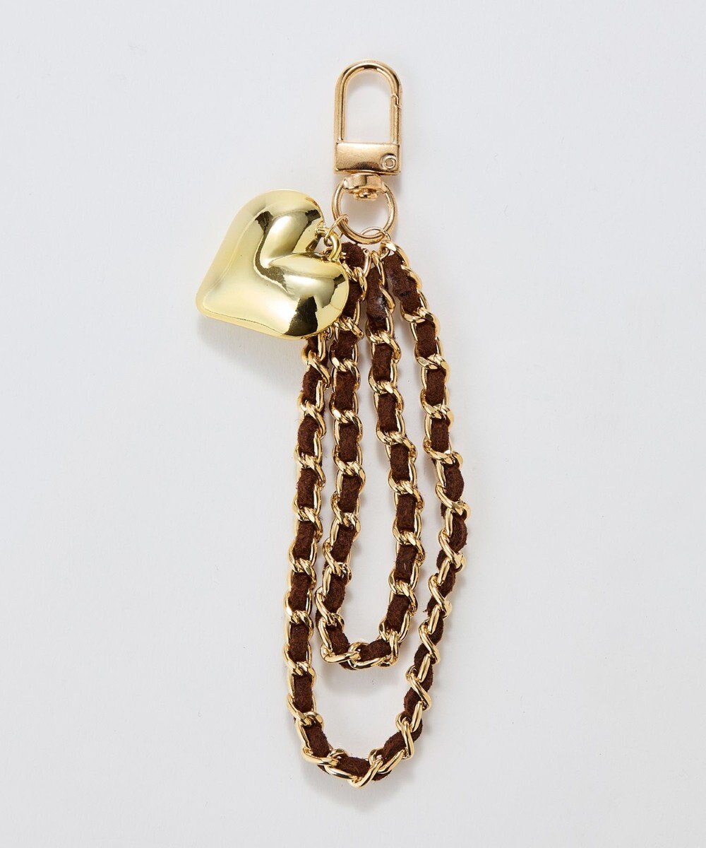 Phoebe スウェードチェーンハートバッグチャーム　ブラウン　ゴールド 
