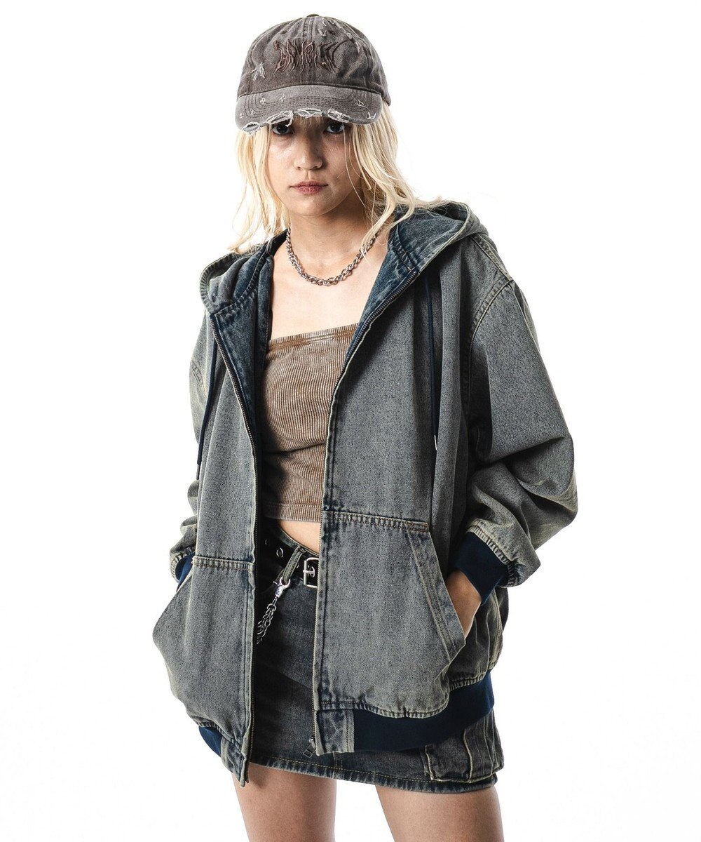 WEGO 【ユニセックス着用ITEM】フードデニムブルゾン 