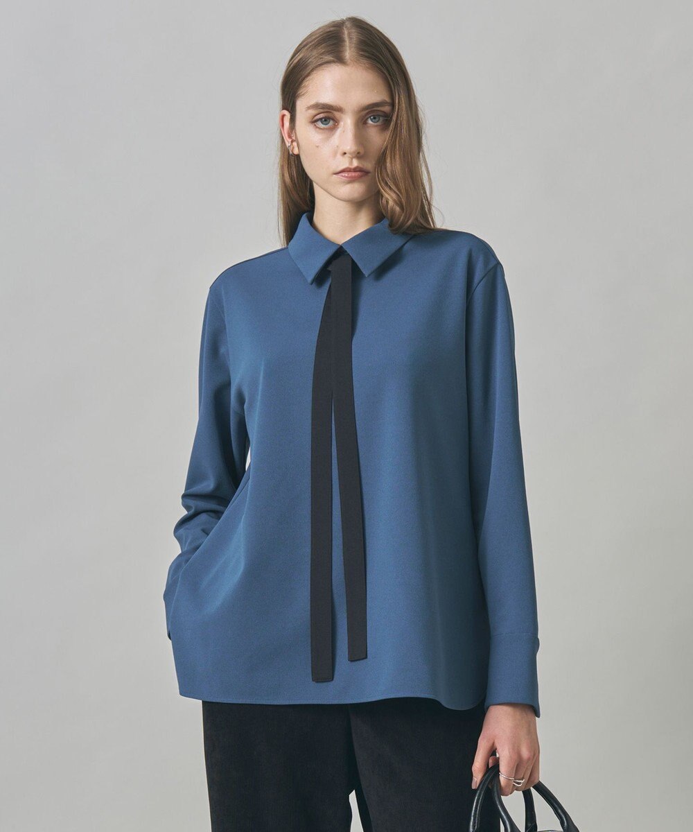 ICB マラボーテＷジョーゼット ボウタイ付きシャツカラートップス 