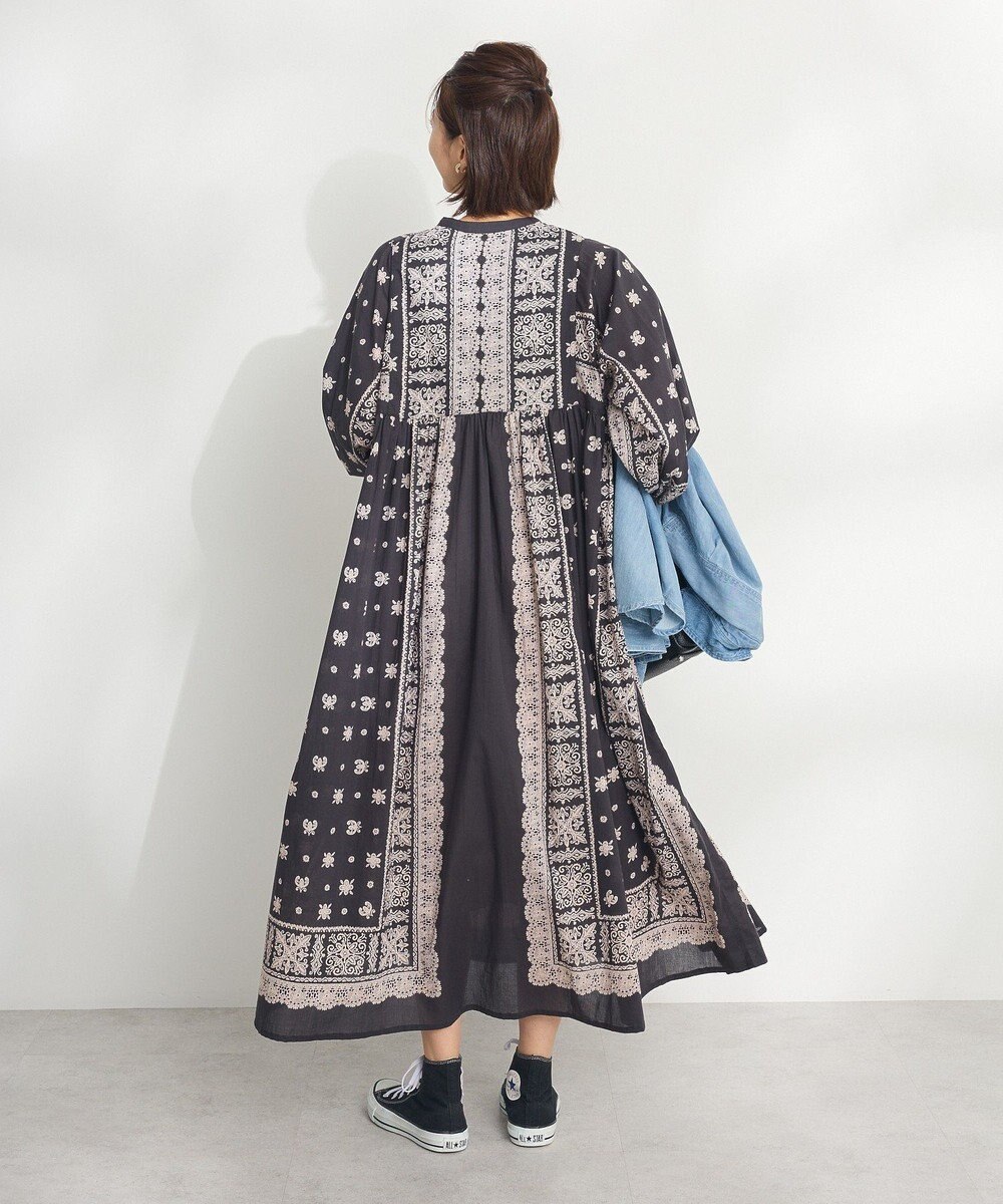 CRAFT STANDARD BOUTIQUE インド綿パネル柄ウエスト切り替えボリュームワンピース 