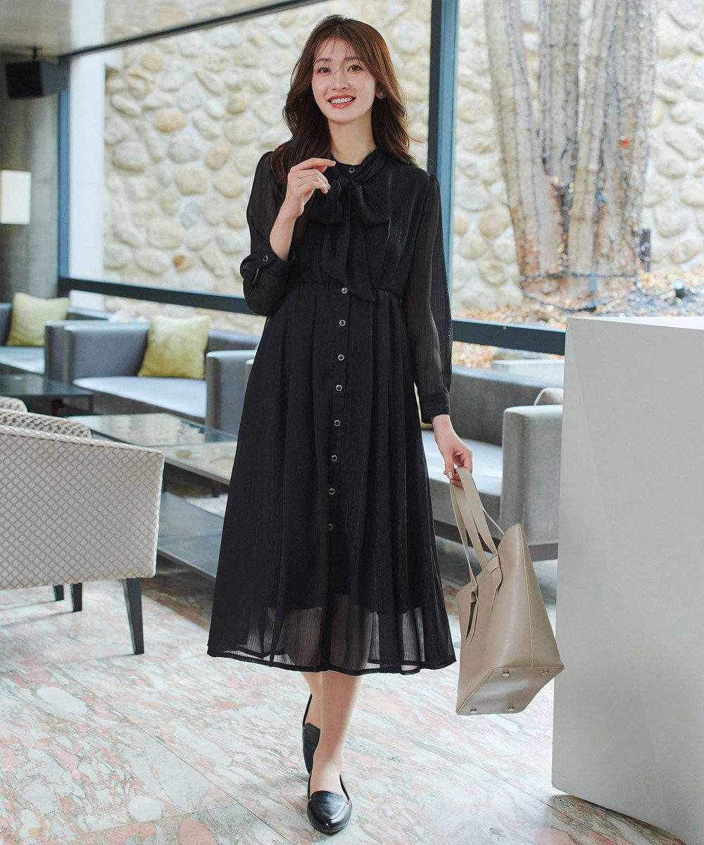 Tiaclasse L 【2WAY取り外しリボン付き】リボンタイラメシフォンワンピース 