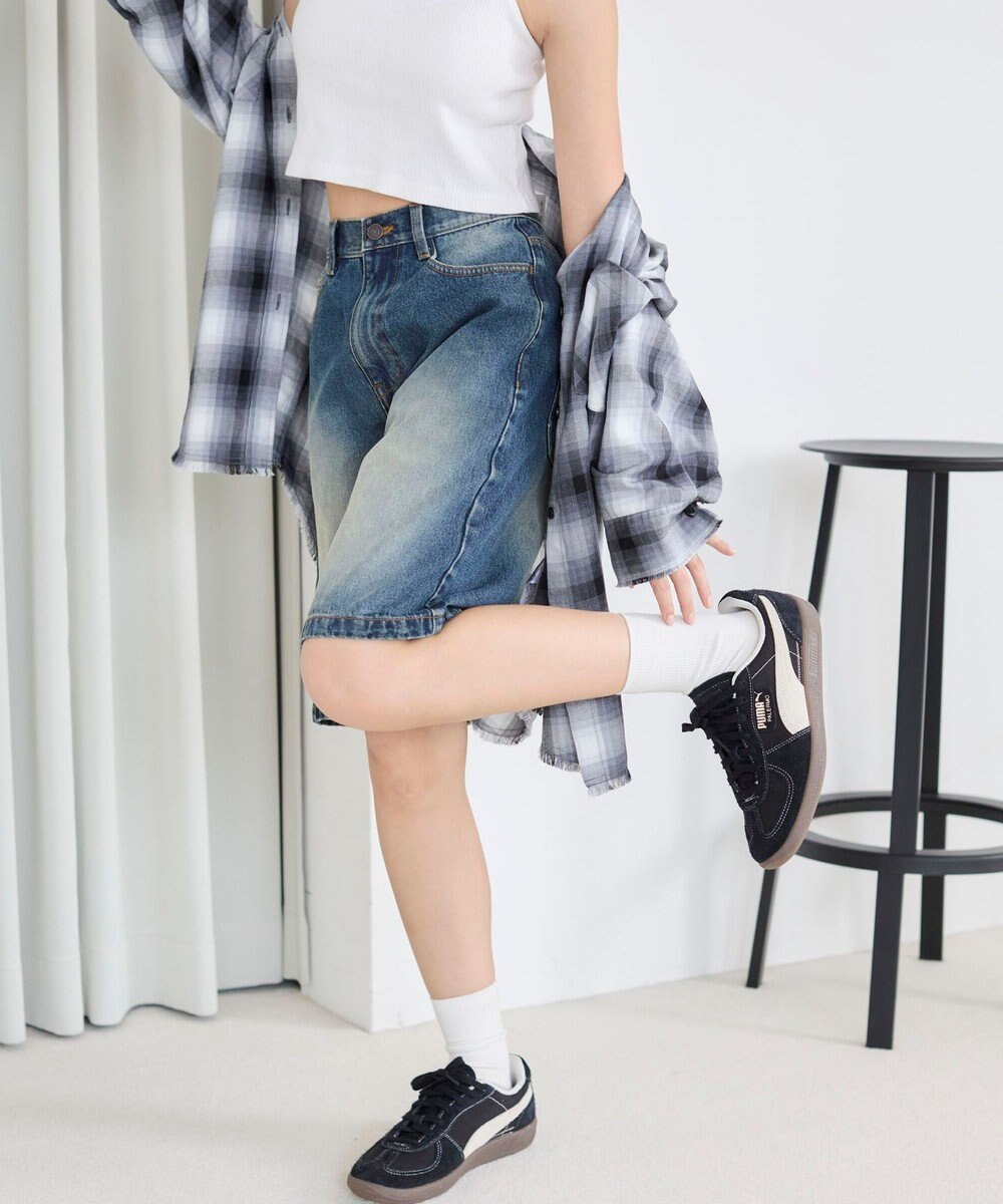 WEGO 【SMサイズ展開】ヴィンテージウォッシュデニムハーフパンツ 