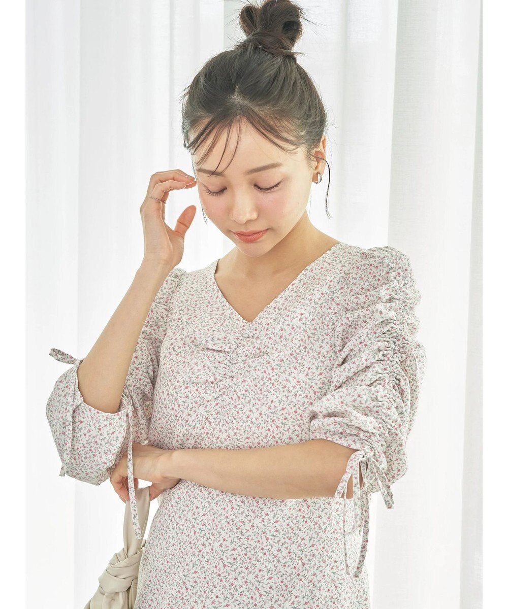 earth music&ecology 袖ドロストフラワーワンピース 