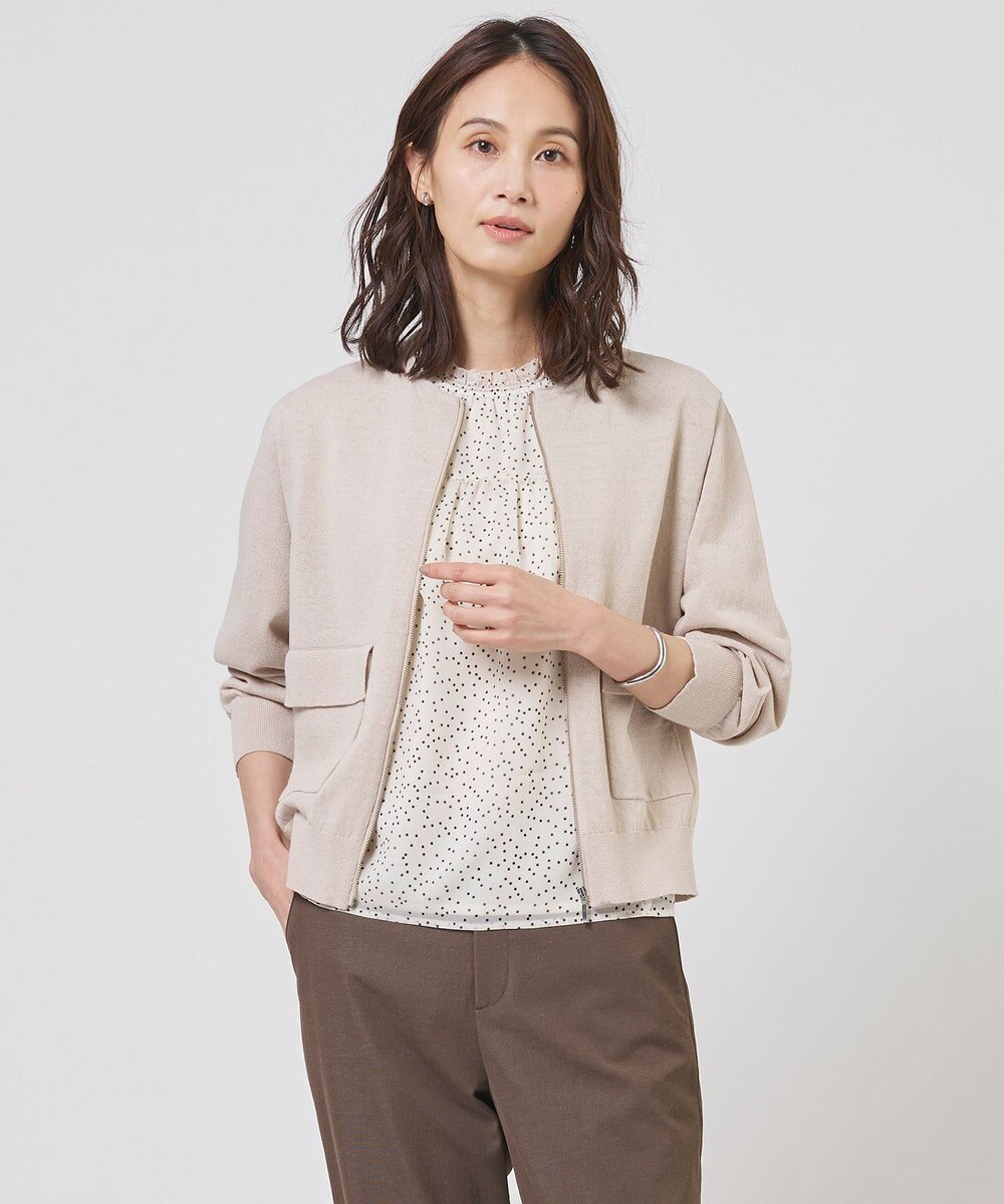 J.PRESS LADIES L LINEN COTTON BLEND ニット ブルゾン 