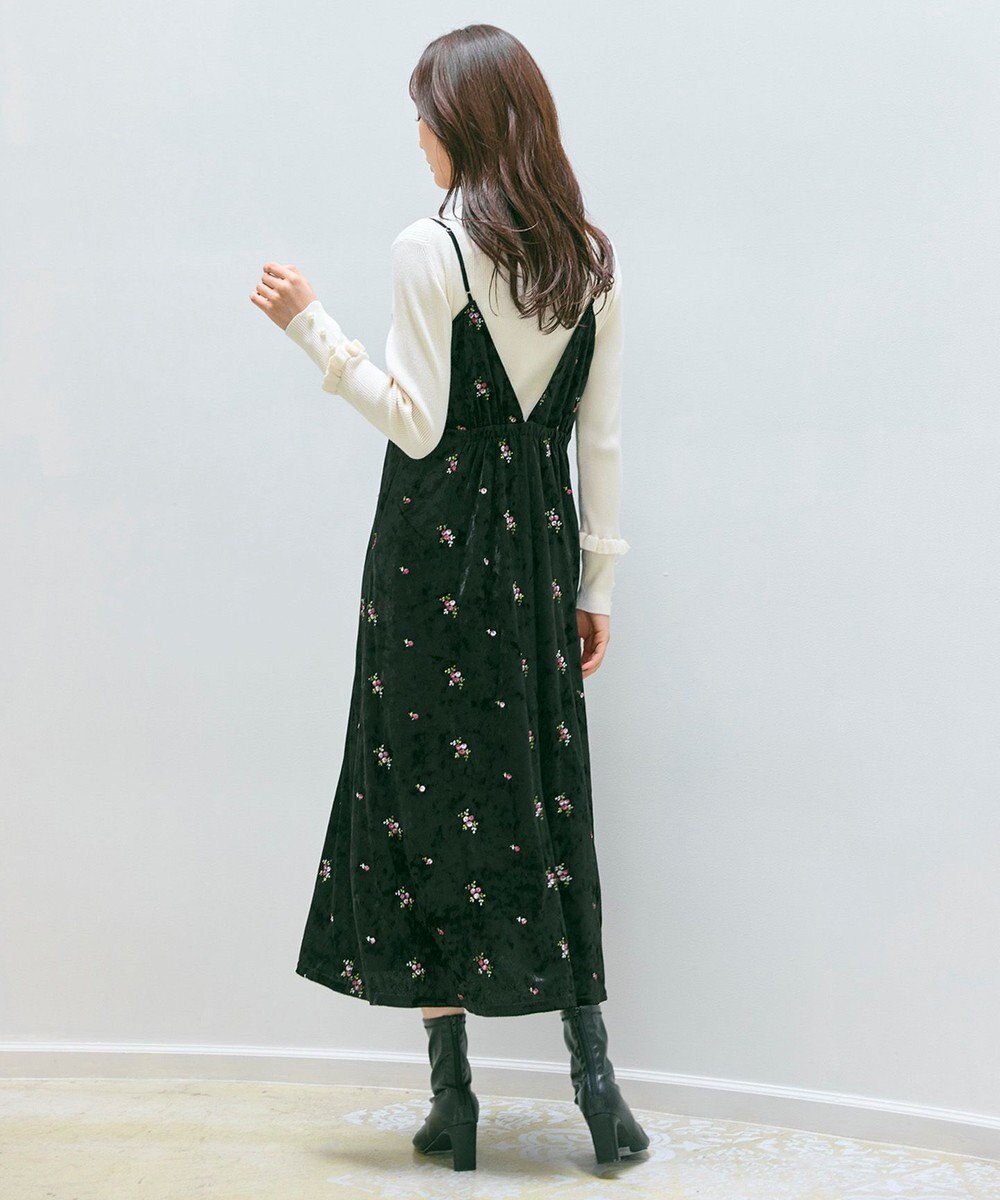 Feroux 刺繍入りベロアキャミソール ワンピース 