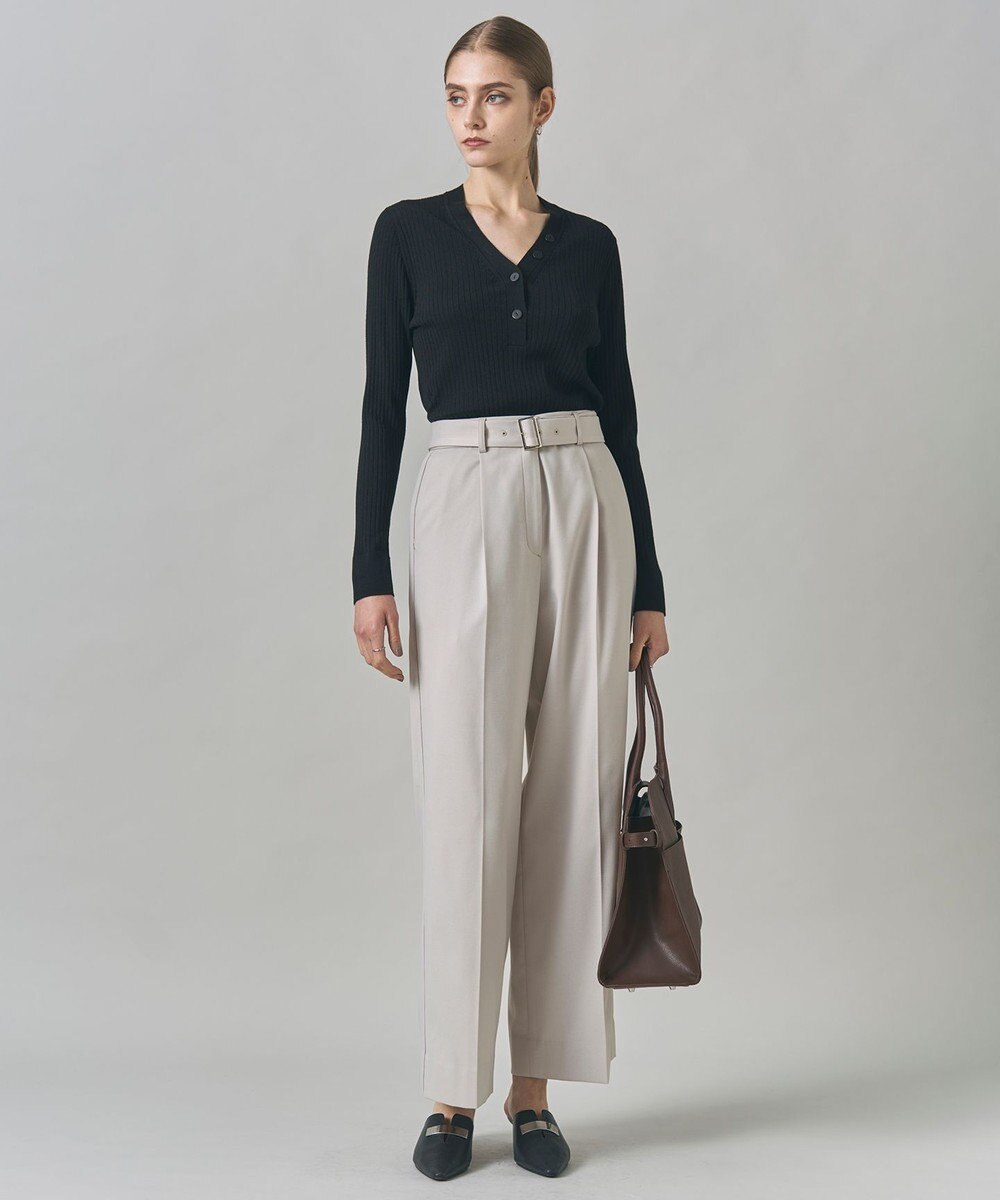 ICB L 【裏起毛】 ウォームサテン ワイドストレートパンツ 