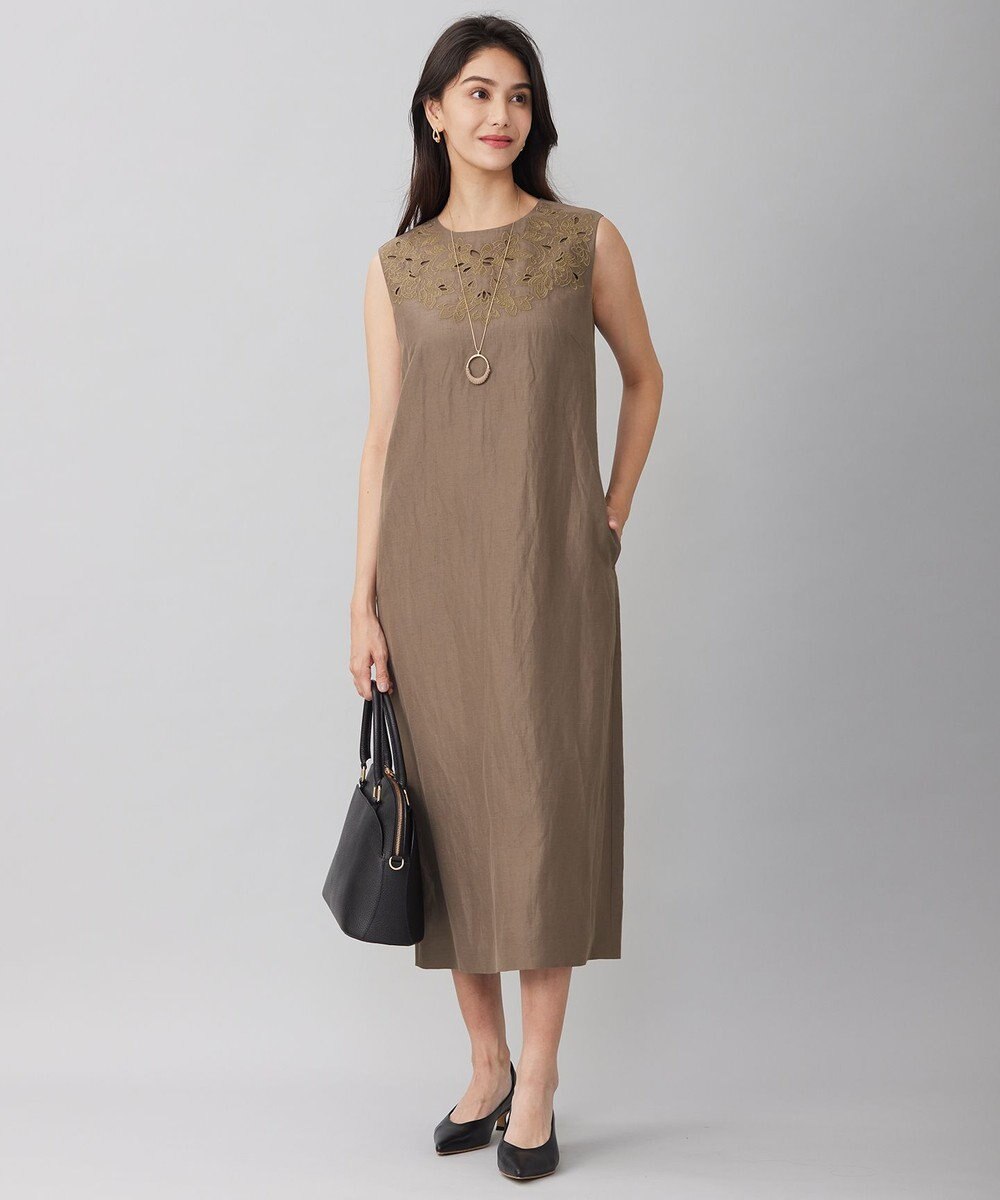 自由区 【洗える】エンブロイダリーノースリーブ ワンピース 