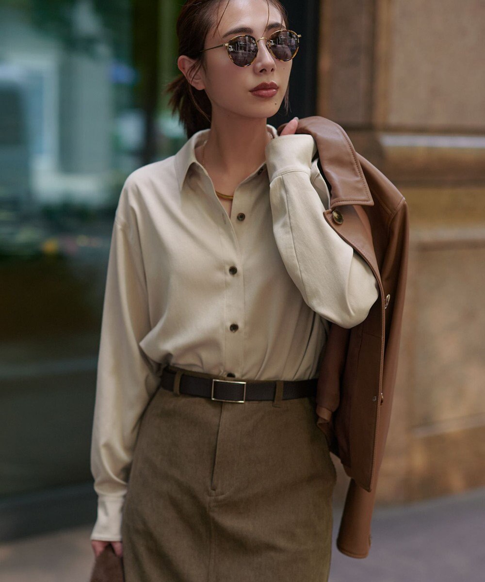 23区 L 【見上愛さん着用/Oggi10月号掲載/洗える】スエーディーサテン シャツ 