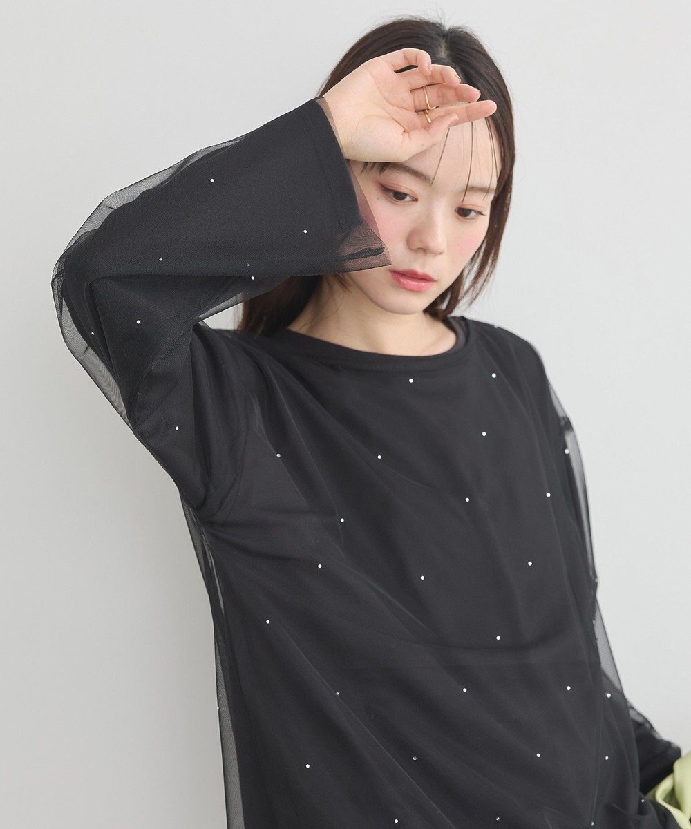 earth music&ecology ラインストーンチュールドッキングプルオーバー 