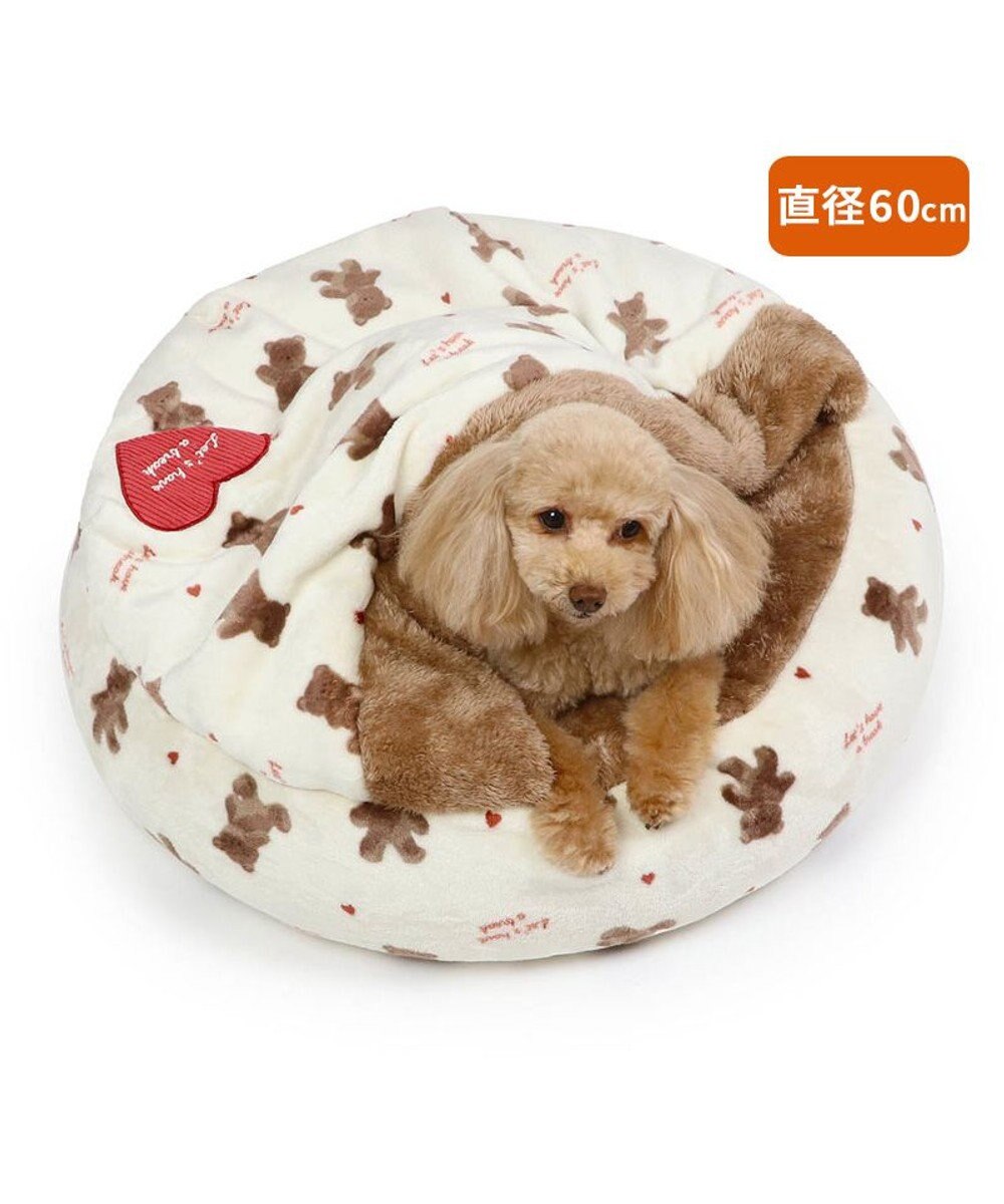 PET PARADISE ペットパラダイス 丸型寝袋 遠赤外線 《くまちゃん柄》 60cm 