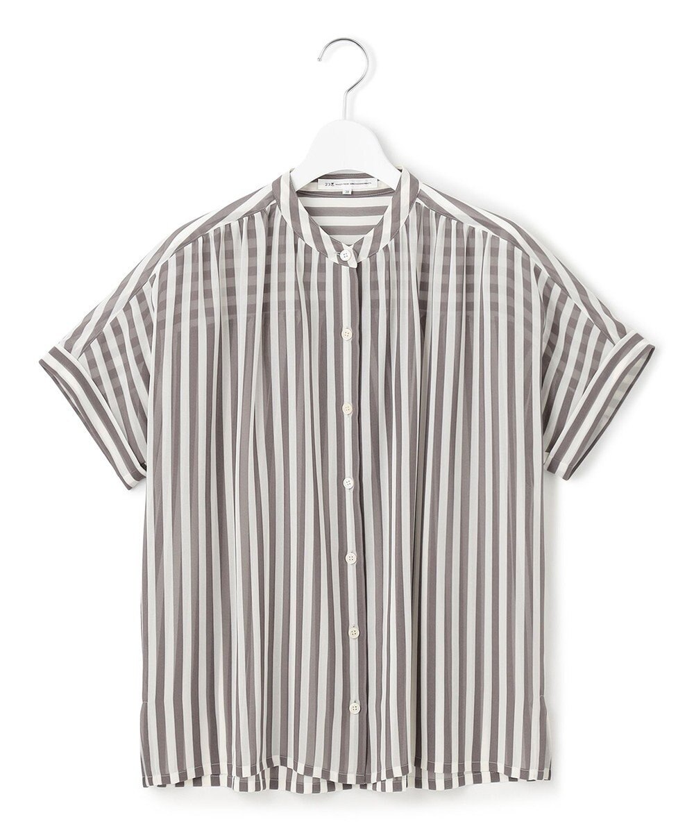 23区 L 【WEB&一部店舗限定/洗える】ストライププリント シフォン ブラウス 