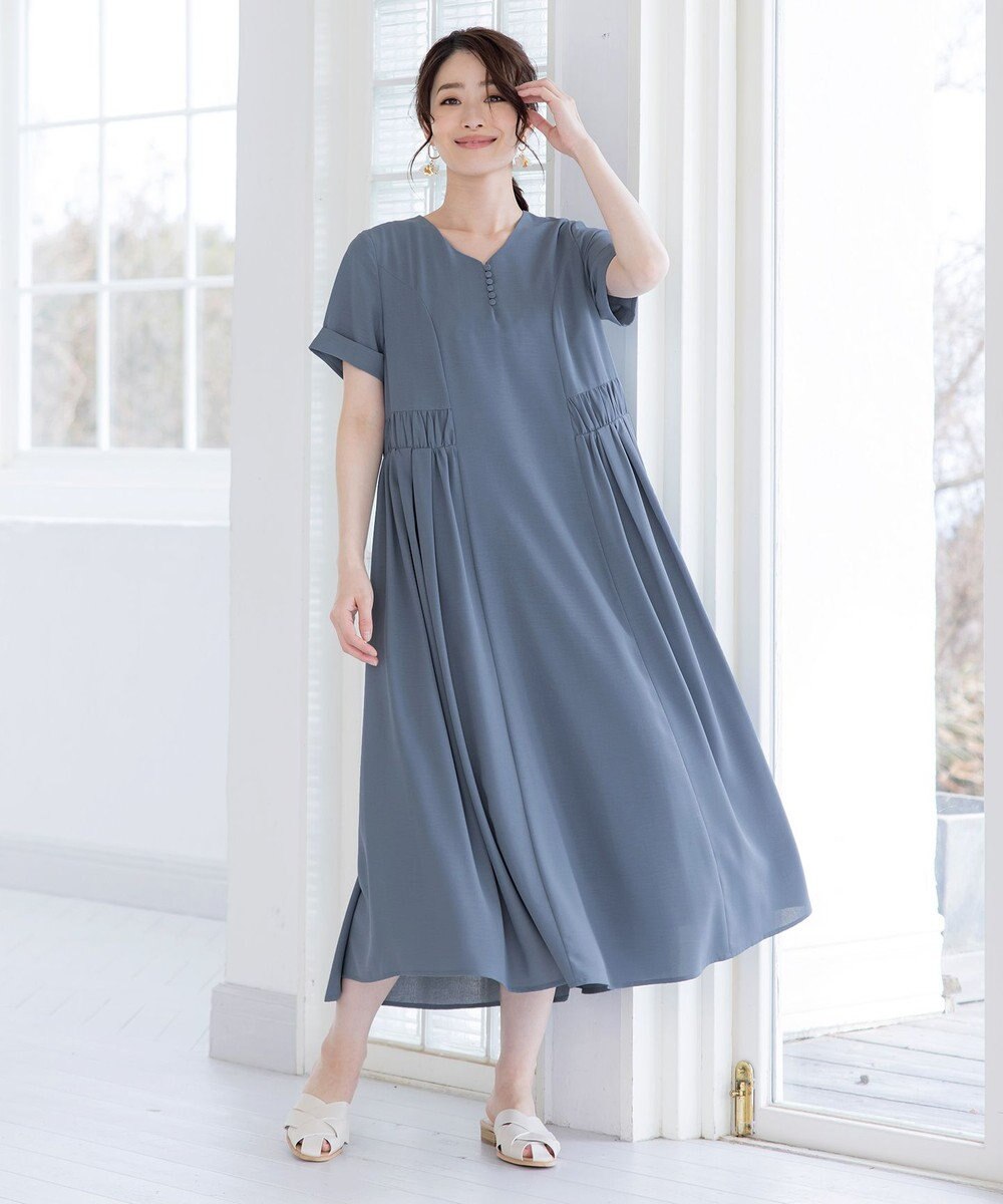 Tiaclasse 【洗える】サイドギャザーワンピース 