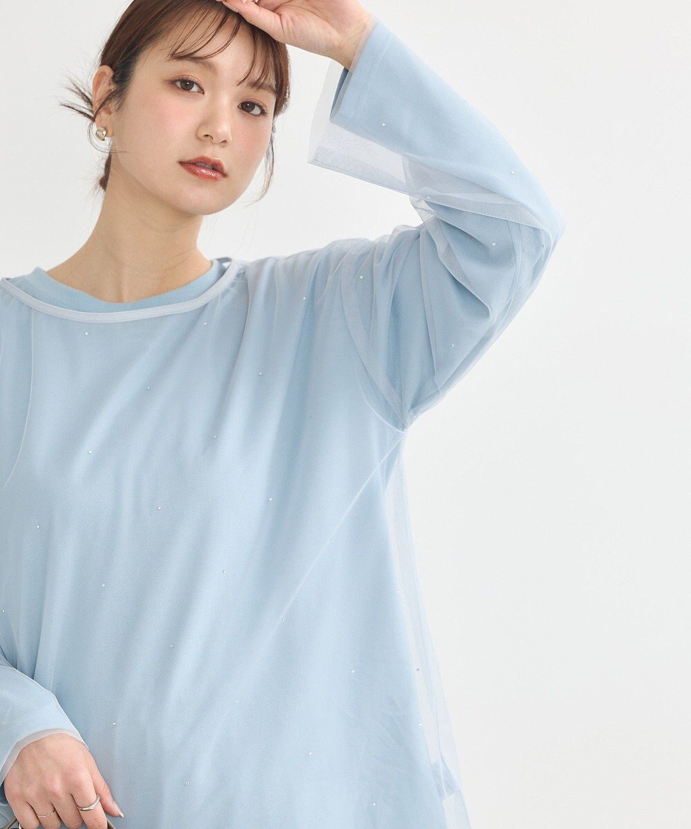 earth music&ecology ラインストーンチュールドッキングプルオーバー 