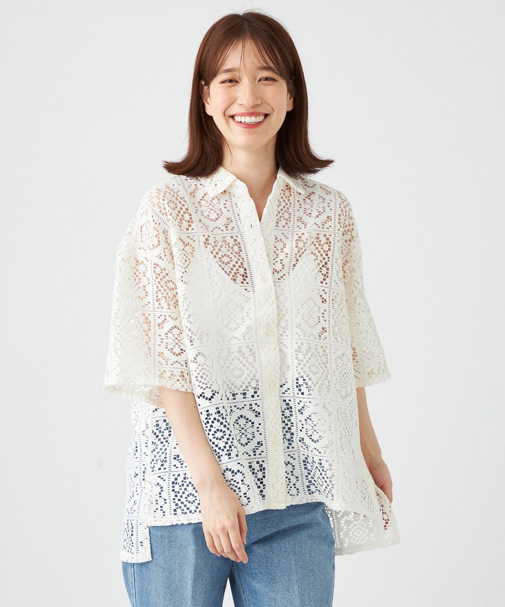 SHARE PARK LADIES オーバーサイズレースシャツ 