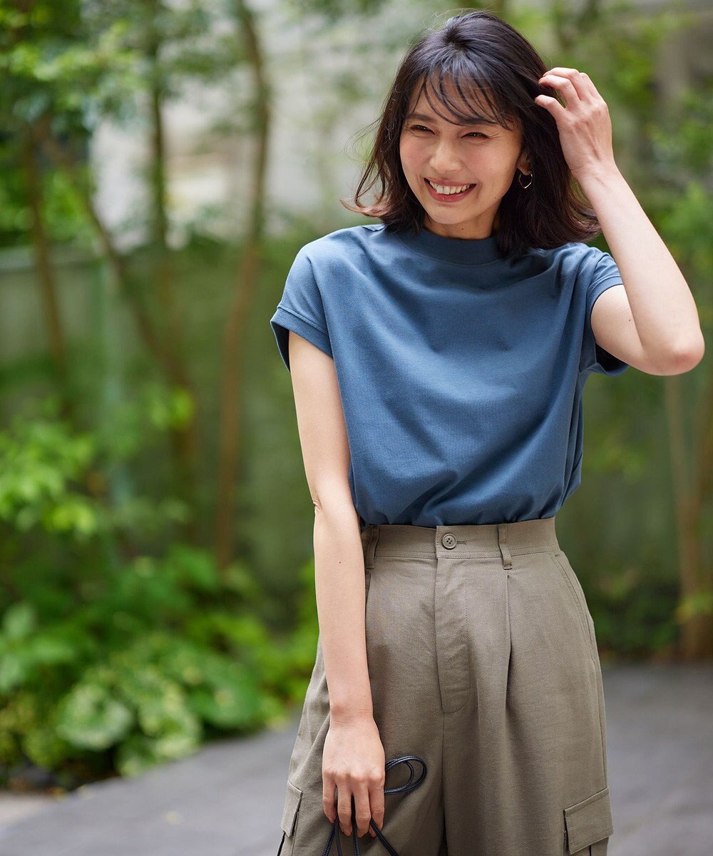 ANY L モックネックフレンチスリーブプルオーバー 