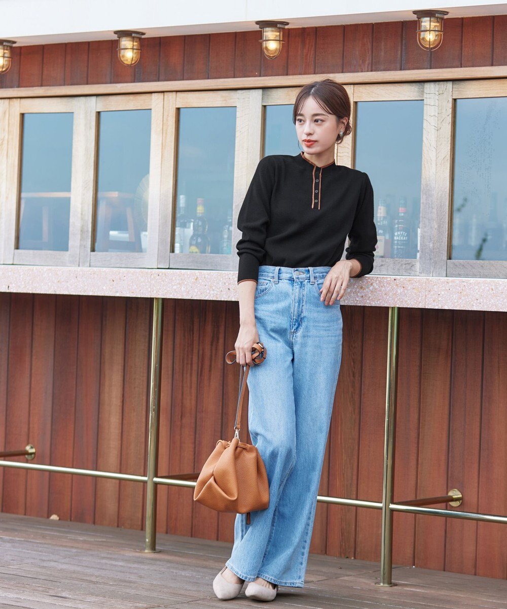 Tiaclasse 【洗える】配色ボタンニットトップス 