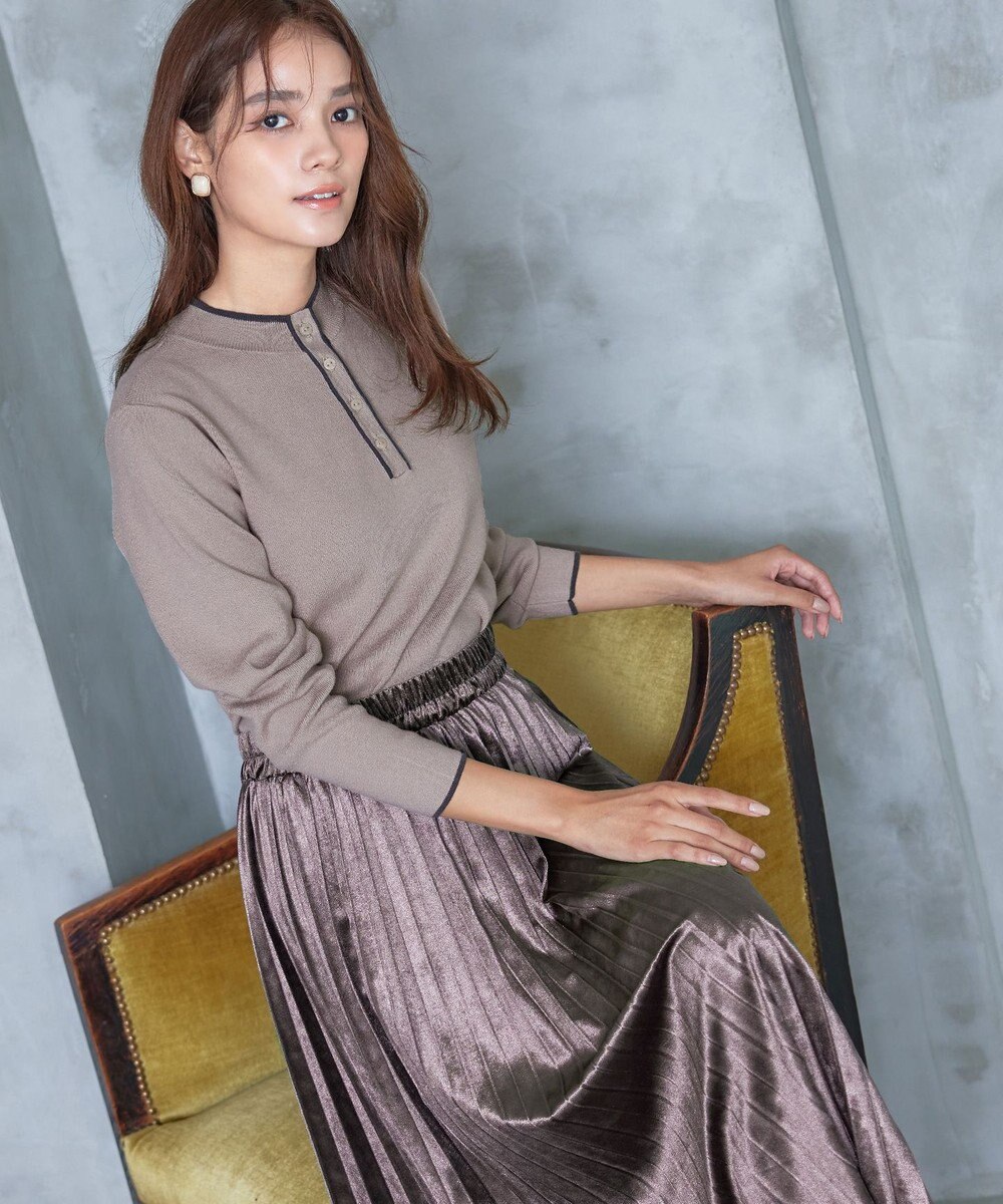 Tiaclasse 【洗える】配色ボタンニットトップス 