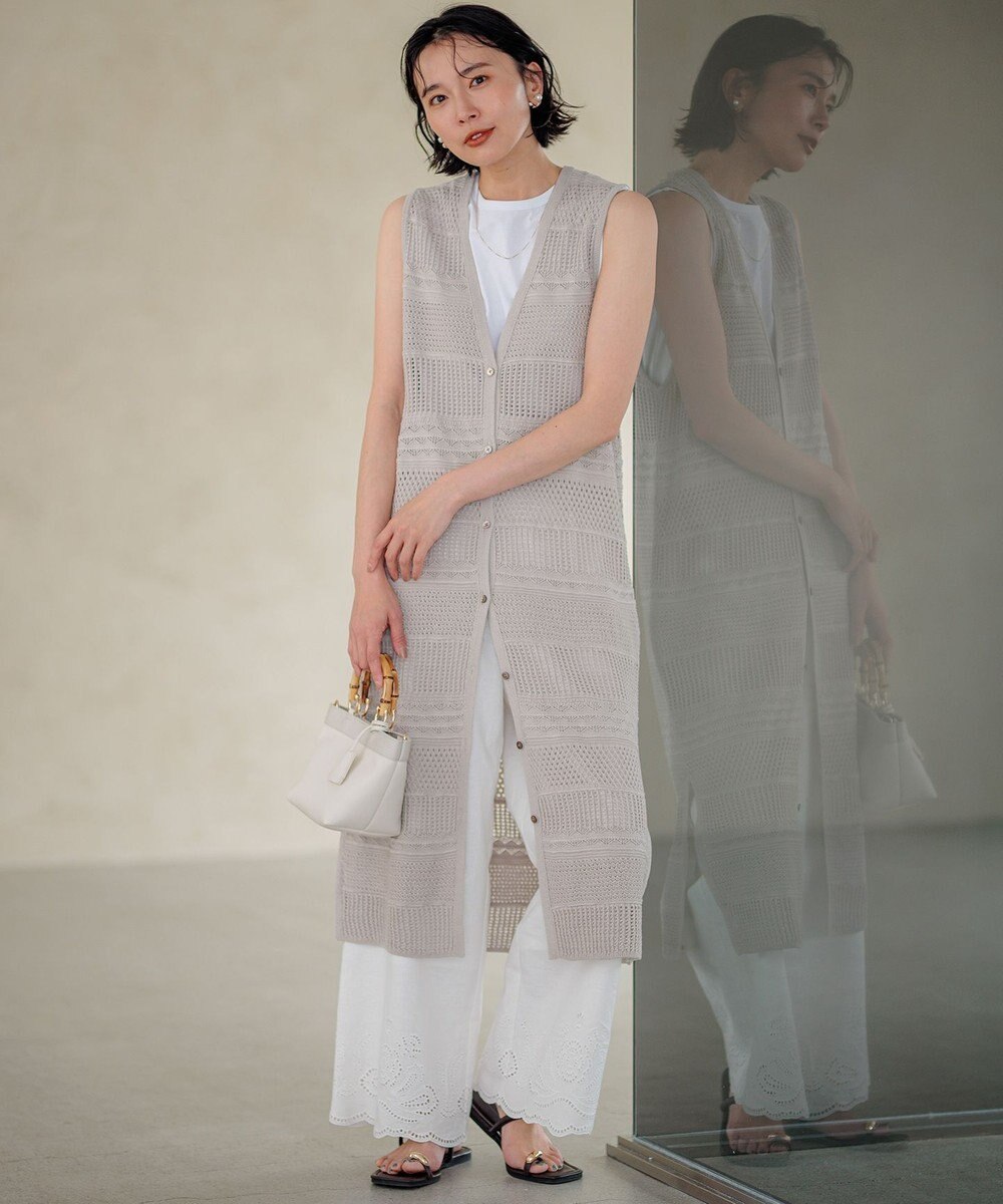 23区 レーシーパターン ロングジレ ニット 