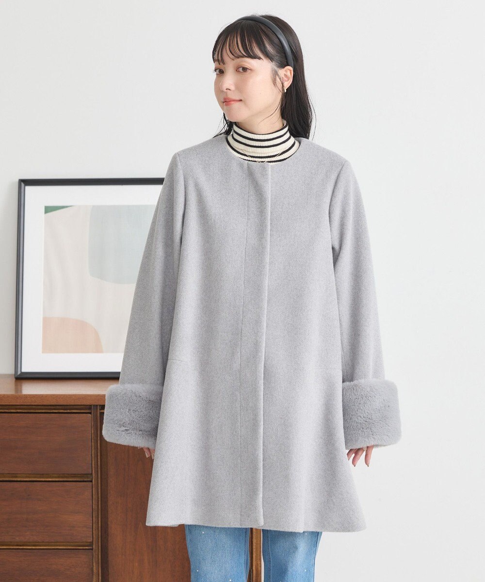 earth music&ecology ファーカフスノーカラーコート 