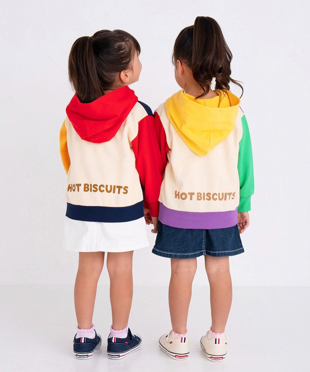 MIKI HOUSE HOT BISCUITS 【80-120cm】 マルチカラー配色切り替え ロゴパーカー 