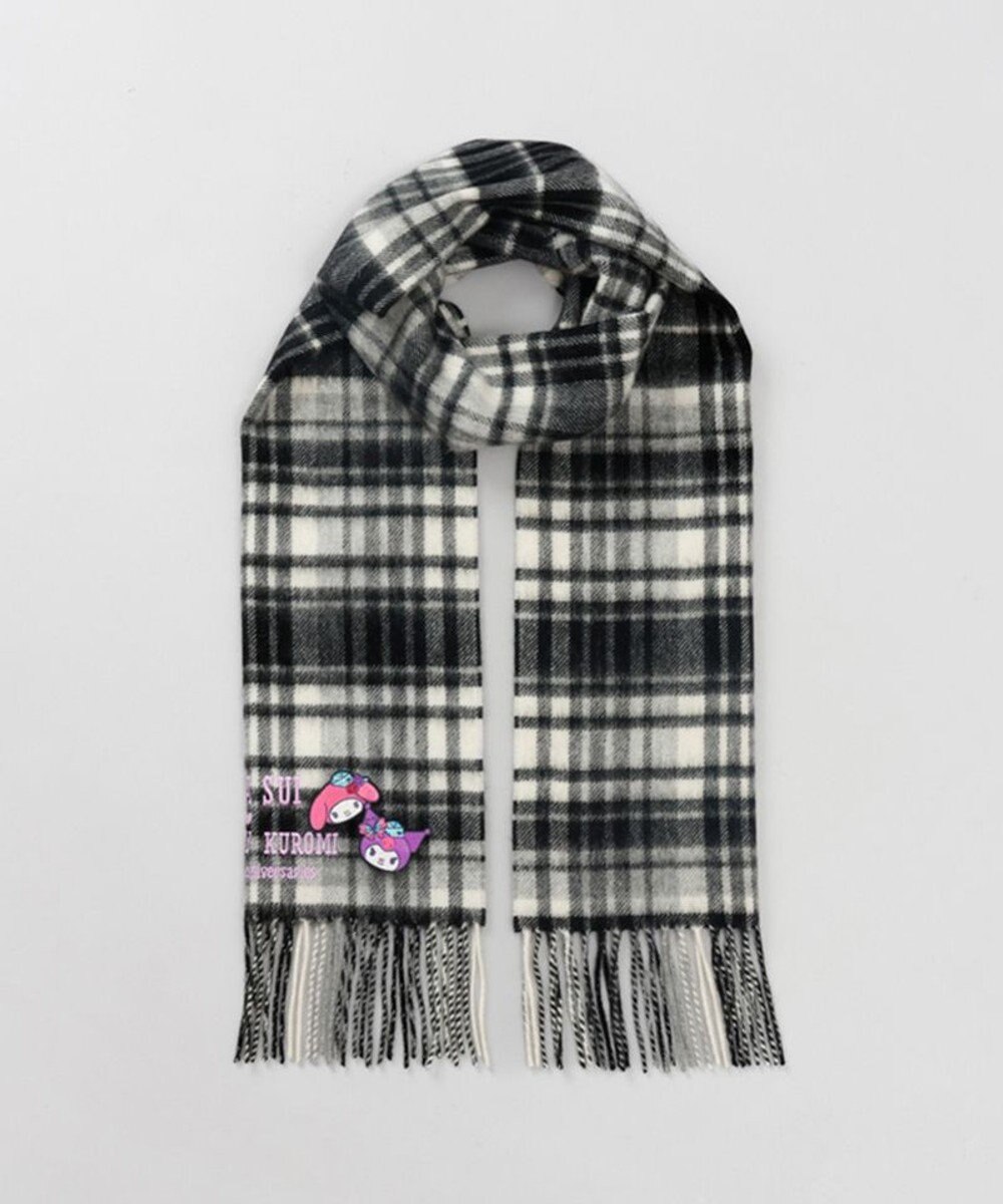 AURORA 【 ANNA SUI（アナ スイ）】マイメロディ&クロミ 刺しゅうブローチ付きチェックマフラー 