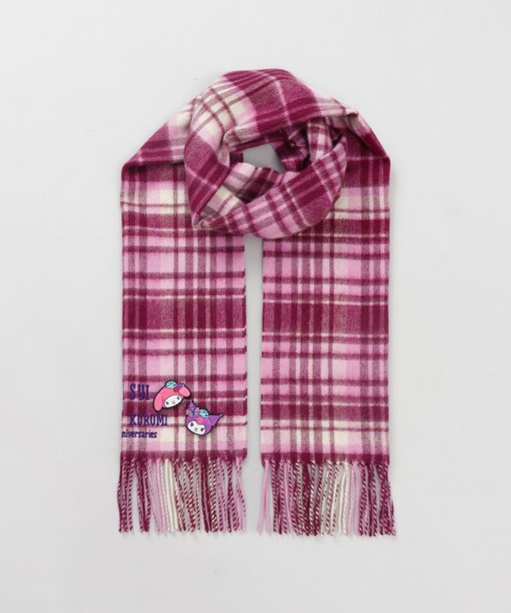 AURORA 【 ANNA SUI（アナ スイ）】マイメロディ&クロミ 刺しゅうブローチ付きチェックマフラー 