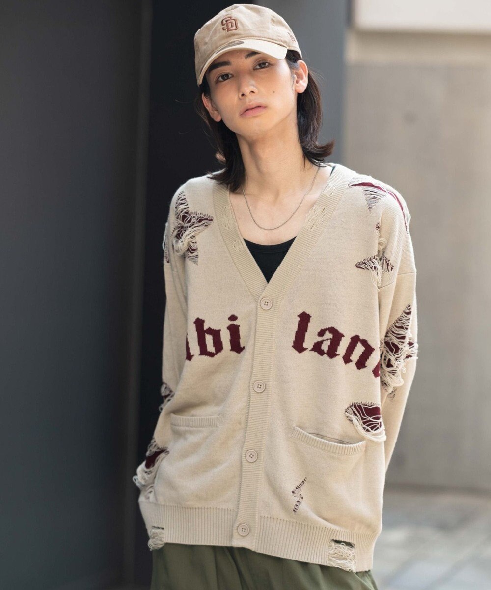 WEGO 【ユニセックス着用ITEM】ダメージジャガードカーディガン 