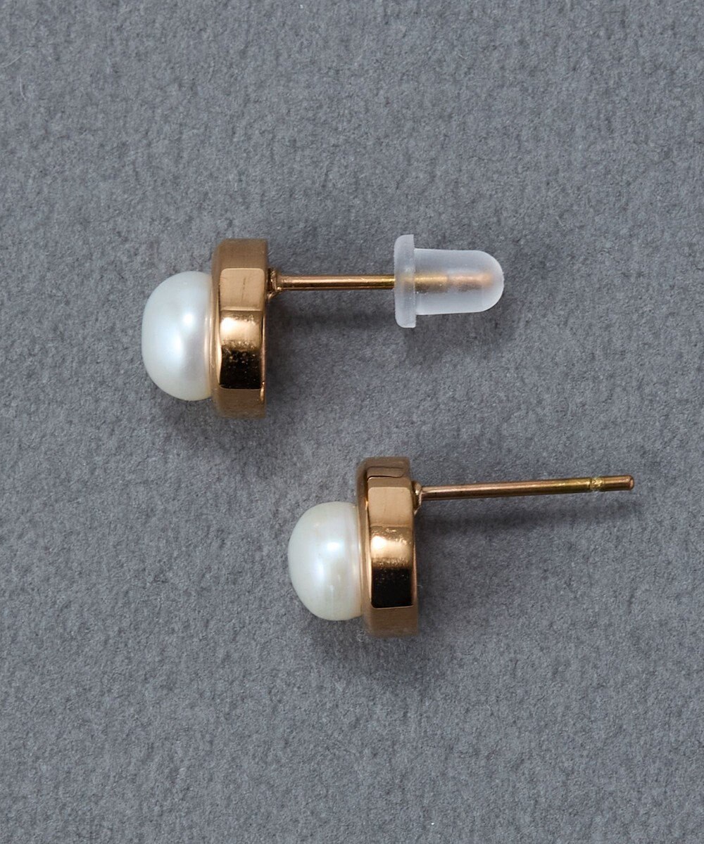 Phoebe 〈金属アレルギー対応〉ニュアンスメタルドロップパールピアス/シャンパンゴールド　淡水パール/天然パール 
