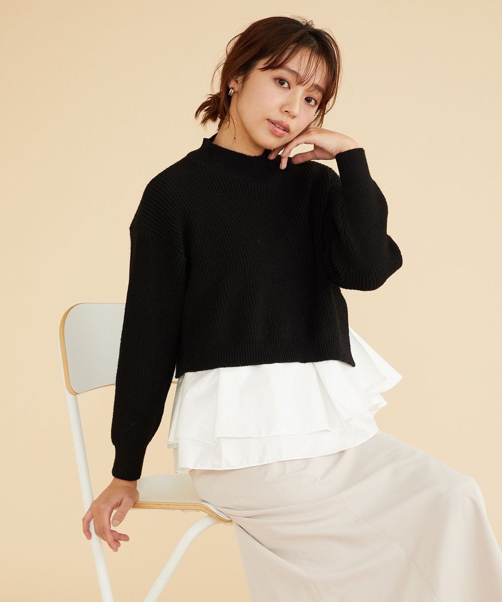 Feroux 【洗える】ラッフルレイヤード ニット 